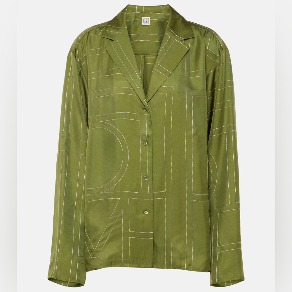 Toteme Monogram silk twill pajama shirt - green, size DE 38